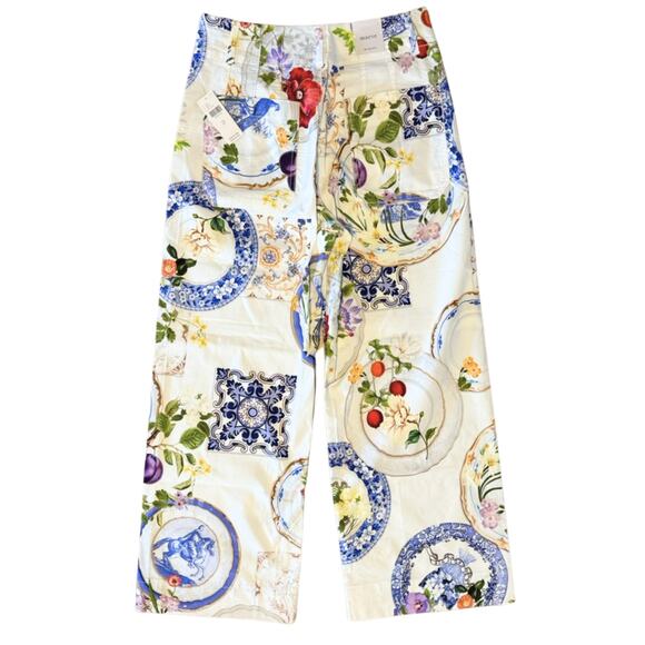 Maeve Colette Cropped Wide-Leg Trousers | White Floral Size 29 NWT Anthropologie - Picture 4 of 10